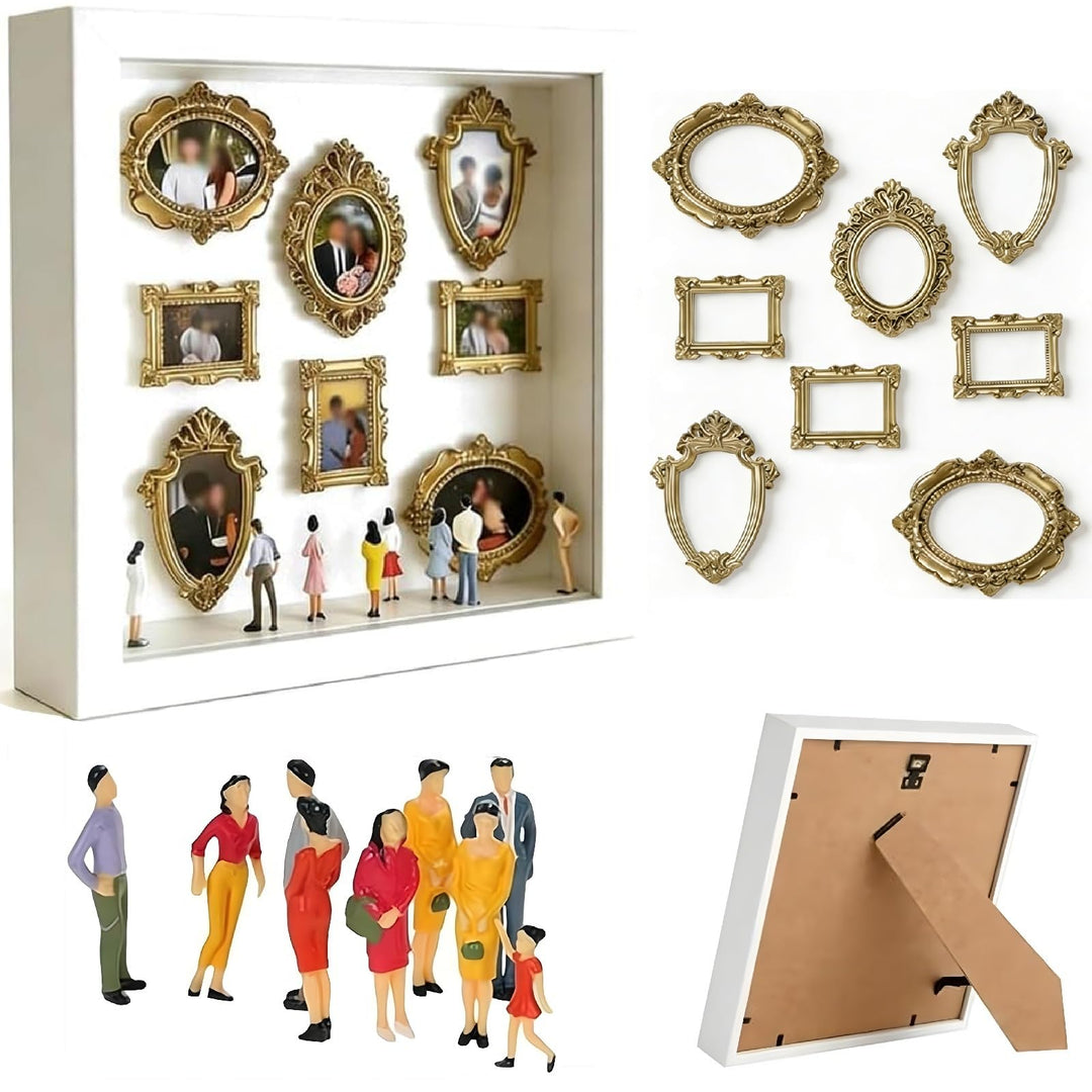 DIY Mini-Museum Silhouette Box, Schattenbox-Vitrine-Set mit 8 Goldenen Mini-Rahmen und 8 Figuren, Ih