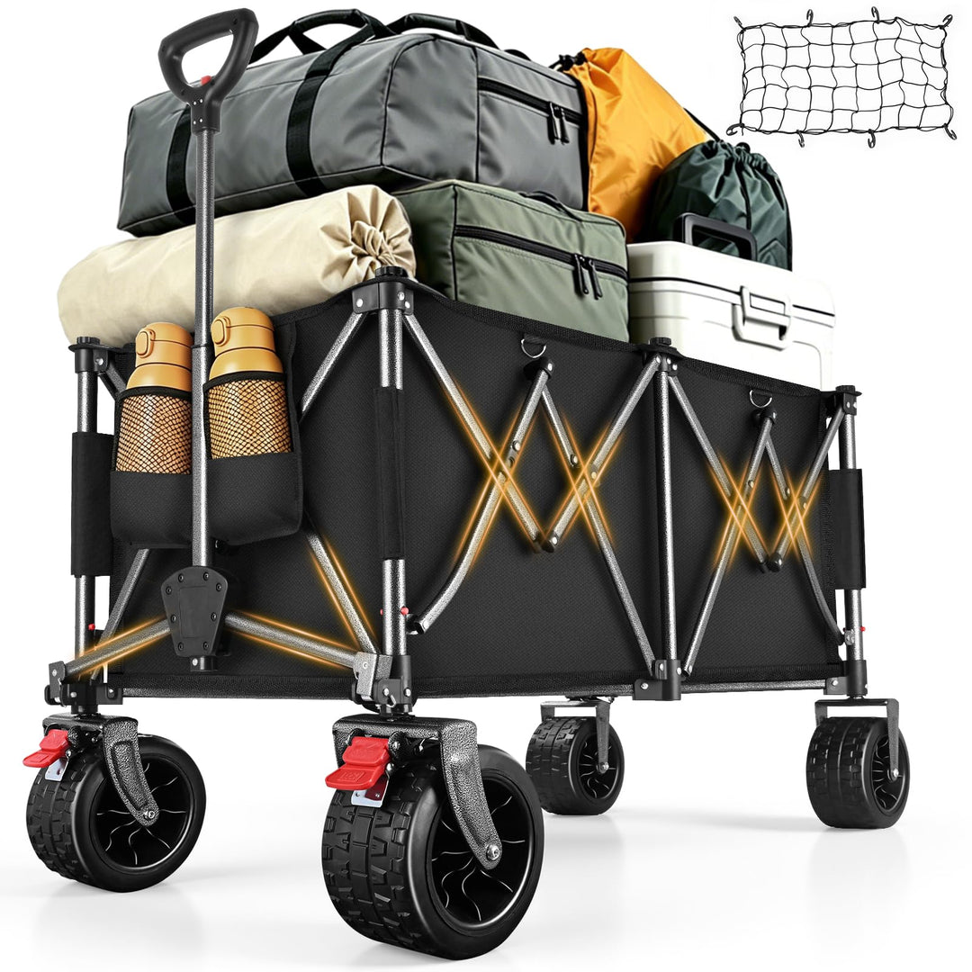 YEAUPE PRO Bollerwagen Faltbar, 260L 250KG Handwagen mit Bremsen Belastbar, Extra Breite 17x10 cm Re