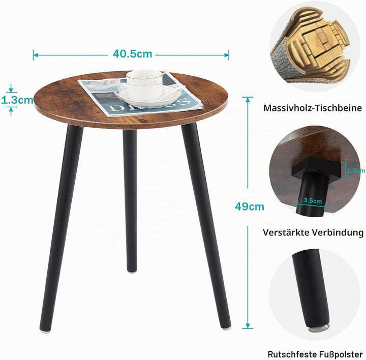 YOUDENOVA Beistelltische Holz, Couchtisch rund, Ø42x52cm, Wohnzimmertisch, Nachttisch mit Tablett, S
