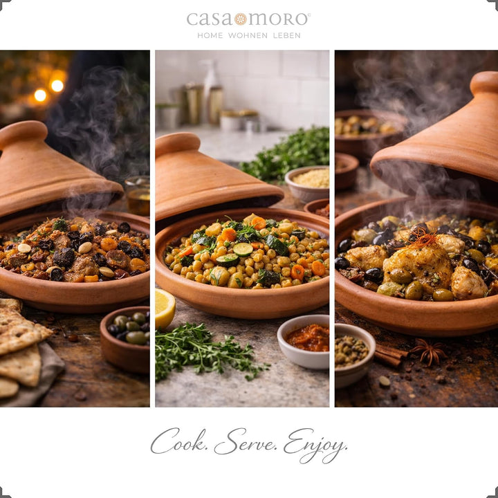 Marokkanische Tajine, Schmortopf aus Ton Ø 30cm Kochen für 3-4 Personen | Tagine unglasierter Gartop