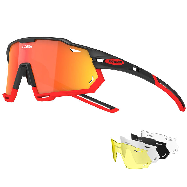 X-TIGER Fahrradbrille Polarisiert Sonnenbrille mit 5 wechselgläser TR90 Rahmen für Herren Damen Spor