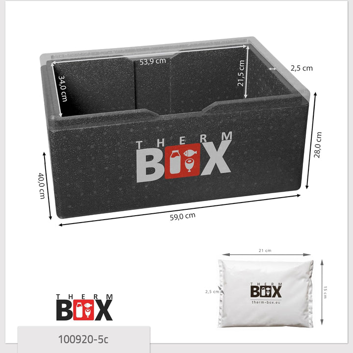 THERM BOX Profi Styroporbox Gastro GN mit 5X Kühlakku für Kühlbox 40L Innen: 54x34x21,5cm Transportb