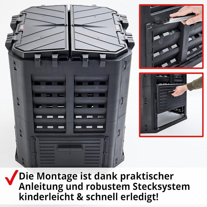 HECHT Thermokomposter aus Kunststoff – Schnellkomposter mit praktisches Stecksystem – Robuster &amp; hoc