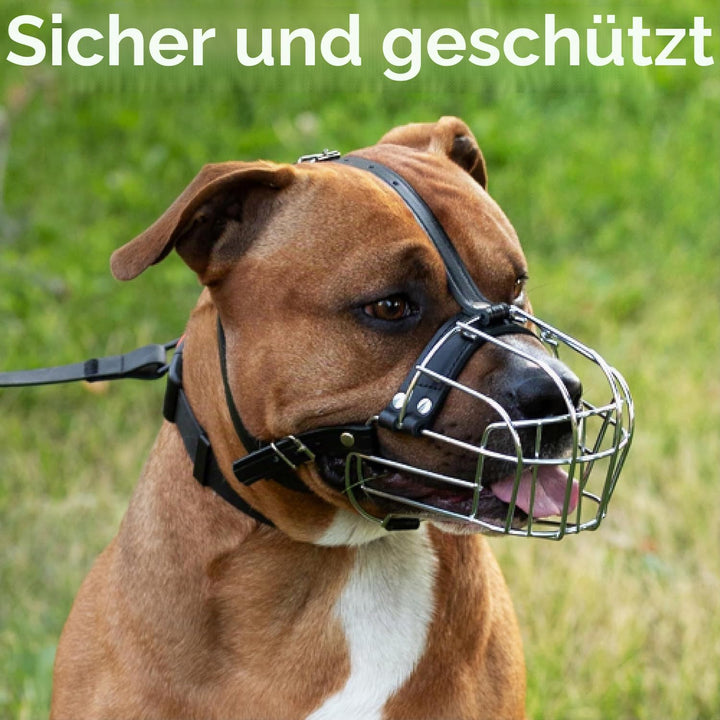 BRONZEDOG Maulkorb für Hunde, Metallmaske, für Amstaff, Pitbull, verstellbare Lederriemen für grosse