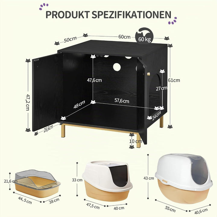 Hzuaneri Katzenschrank, Katzentoilette, Katzenklo Schrank, Katzenhaus mit Tür, Hölzerner Beistelltis