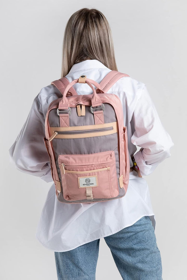 SEVENTEEN LONDON – Moderner, einfacher und Unisex ‘Wimbledon’ Rucksack in rosa und grau mit einem kl