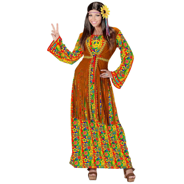 "HIPPIE WOMAN" (dress with vest, peace sign necklace) - (XS), XS
