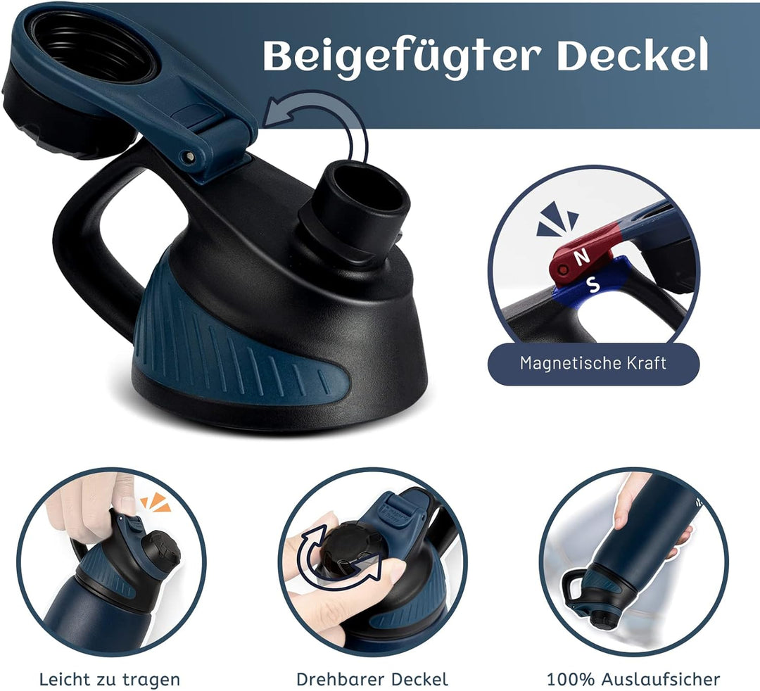 Fjbottle Edelstahl Trinkflasche Sport mit Magnetischem Deckel 1L, 800ml, 600ml, 400ml BPA-Frei Ausla