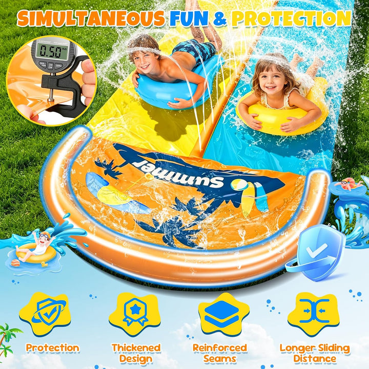 JONRRYIN 950cm Wasserrutsche, Extra Lange Doppel Garten Wasserrutsche mit 2 Aufblasbare Boards 1.55m