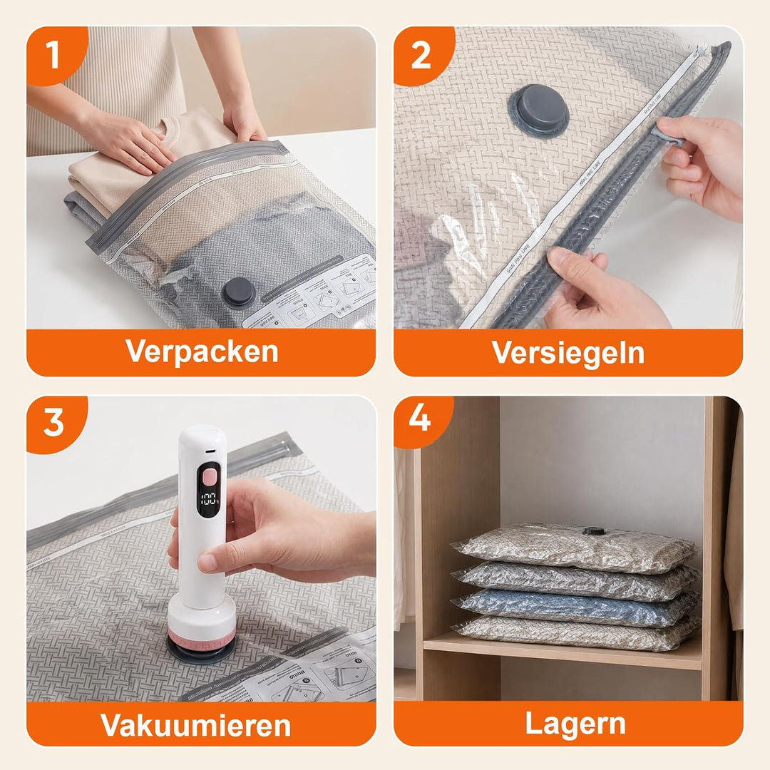 Vakuumbeutel für Kleidung mit Kabellose Pumpe 12 Stück
