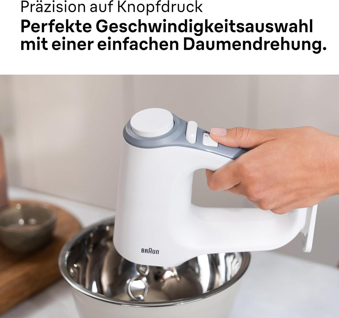 Braun MultiMix 3 - Handmixer mit 4 Zubehörteilen, 550 Watt, Weiss