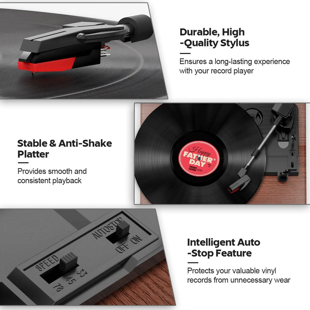 Plattenspieler, FYDEE Vinyl Plattenspieler Bluetooth Schallplattenspieler Vintage Turntable mit Eing