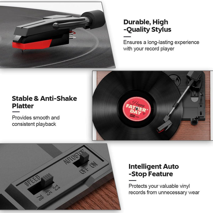 Plattenspieler, FYDEE Vinyl Plattenspieler Bluetooth Schallplattenspieler Vintage Turntable mit Eing