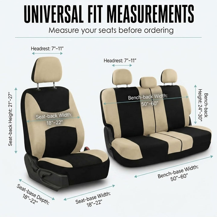 FH Group Automotive Sitzbezüge Beige Schwarz Universal Fit Sitzbezug Combo Set mit Lenkradbezug und