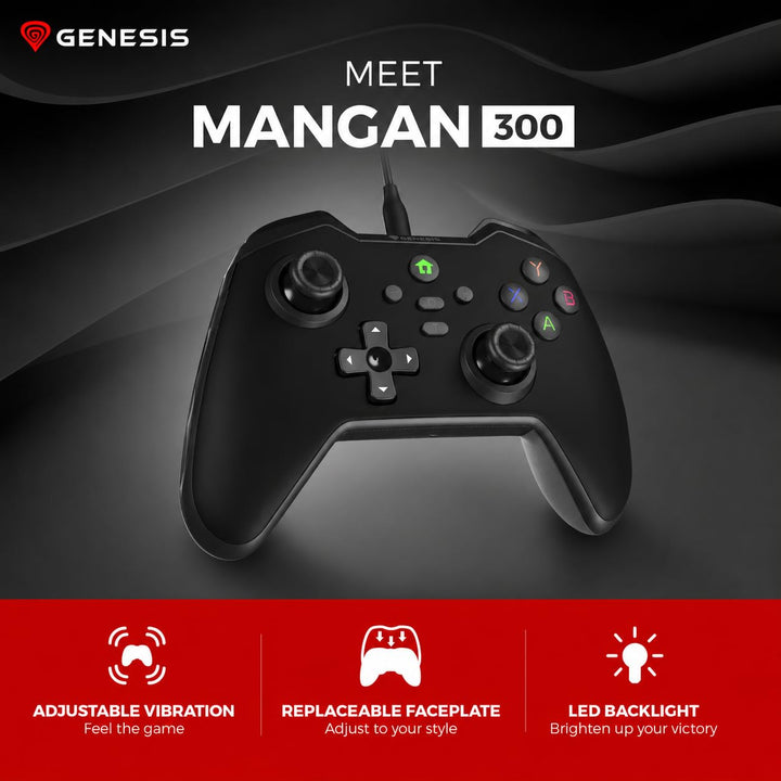 Genesis Mangan 300 Controller mit Kabel Schwarz, USB-C Gamepad für PC Nintendo Switch Mobile, Androi