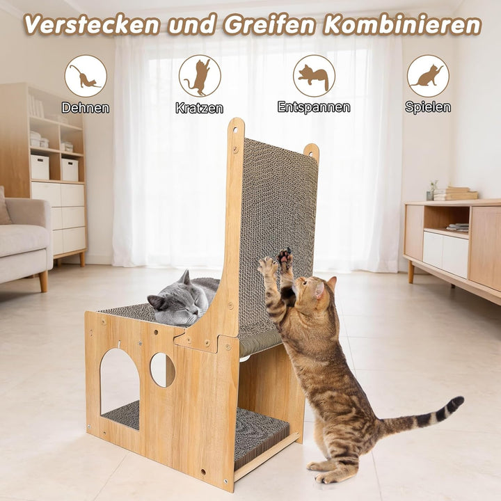 Kratzbrett Katzen, 65cm Doppelschicht L förmige Kratzpappe für Katzen mit 5 Ballspielzeuge, Multifun