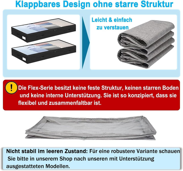 Unterbett Aufbewahrungsbox 2 Stück Unterbettkommode und klarem Deckel, 10cm hoch Kleideraufbewahrung