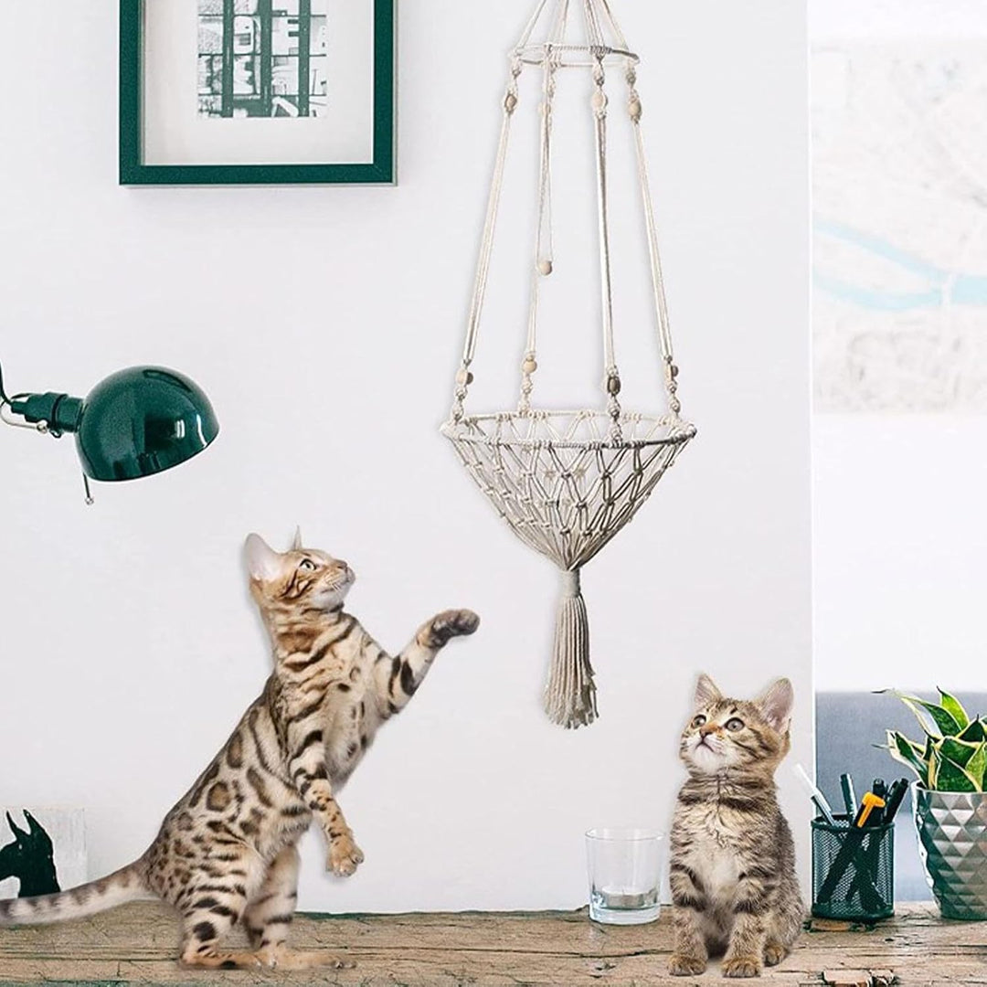 Makramee-Katzenhängematte - Boho Katzenschaukel Mit Natürlichem Baumwollseilmaterial - Handgewebtes