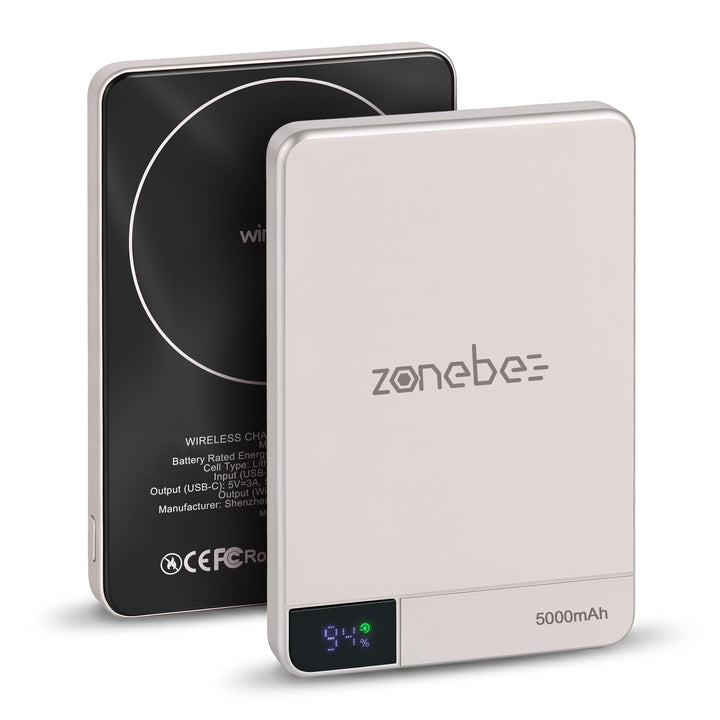 5000mAh Kabellose Powerbank, Ultra-Schlank und Leicht mit USB-C Schnellaufladung, Digitaler Anzeige,