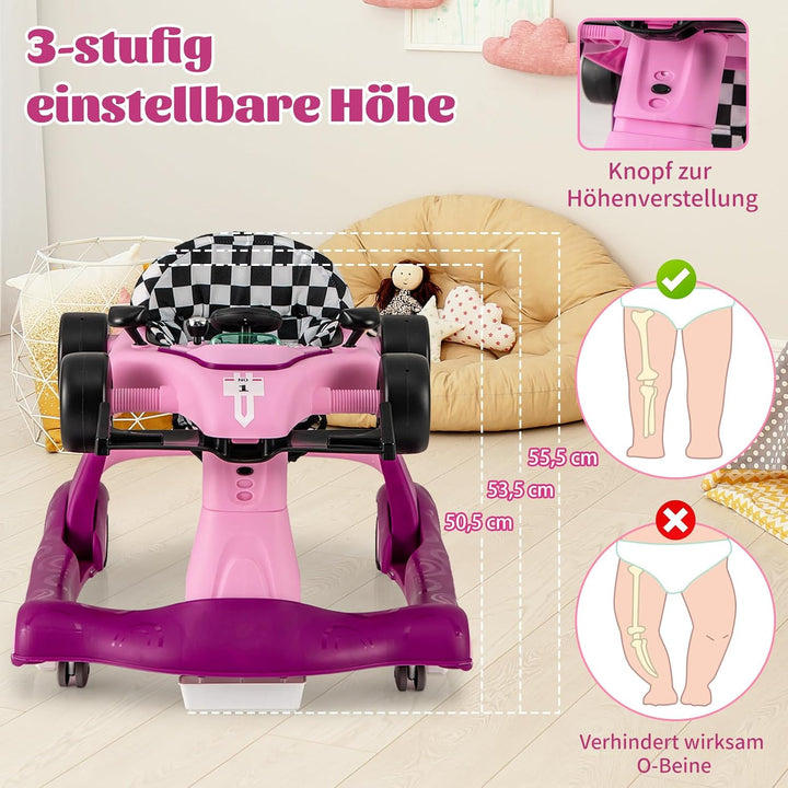 DREAMADE Lauflernhilfe, 4 in 1 Autoförmiger Lauflernwagen mit einstellbarer Geschwindigkeit, Musik &amp;