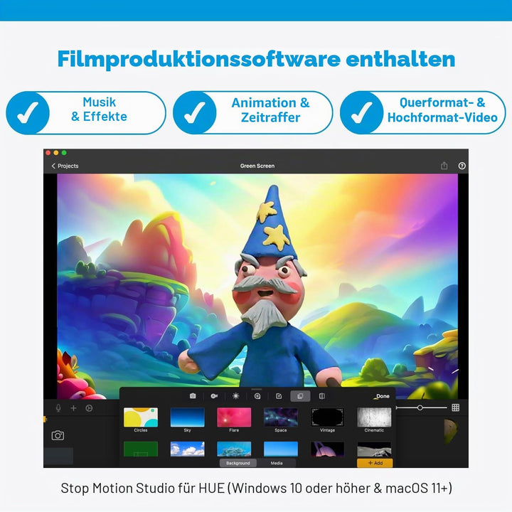 HUE Animation Studio Pro Stop-Motion Komplett-Set (Full HD 1080p Flex-Hals Kamera, Software, Buch) f