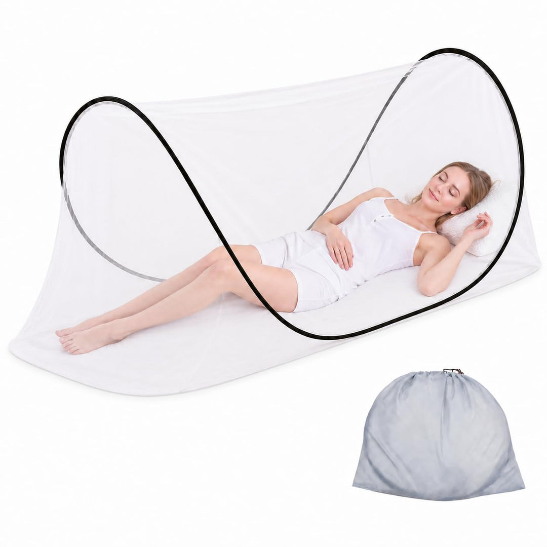 Moskitonetz Bett Pop Up mit Boden und Reissverschluss, verstellbar 90x200cm