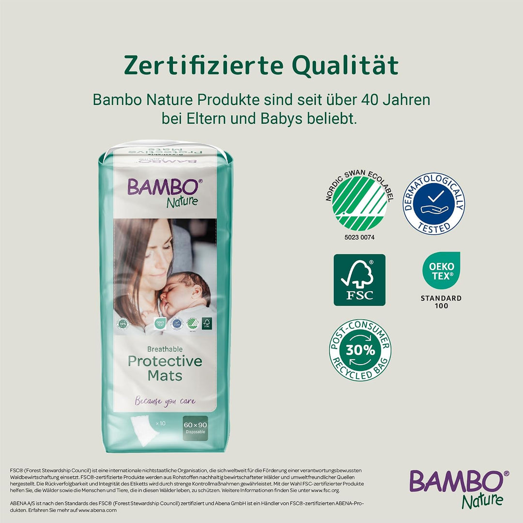 Bambo Nature Baby Einweg Wickelunterlagen 60x90 cm, 10 Stück | Extra Weich &amp; Atmungsaktiv Einmalunte