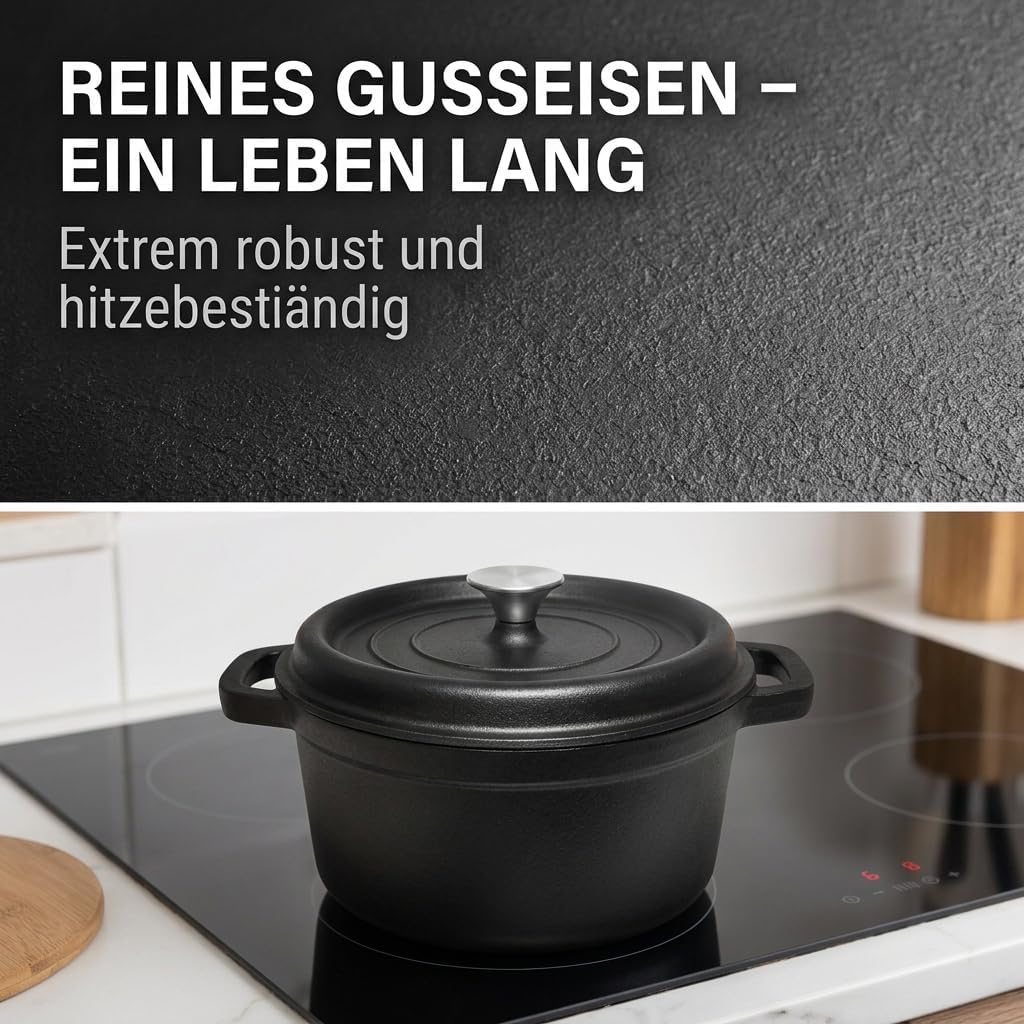 Dutch Oven 26 cm 5.1L Gusseiserner Topf Bräter Brot Backen Brotbacktopf 26CM, 26CM
