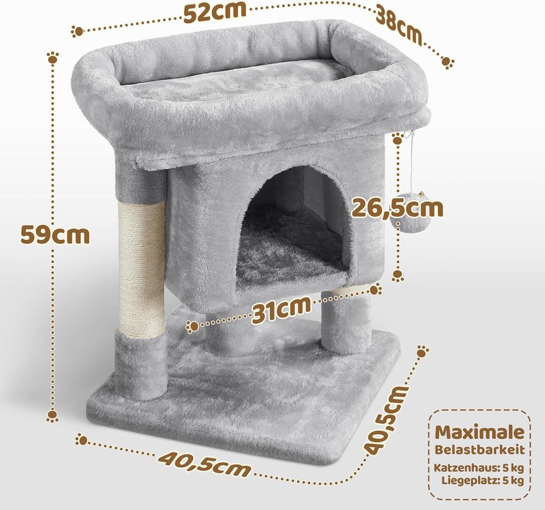 Yaheetech Kratzbaum Katzenbaum Stabiler Kletterbaum, mit Sisalstämmen Plüsch Höhle, Höhe 60 cm, Hell