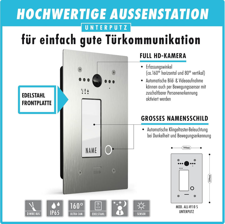 m-e ALLVISO Video Türsprechanlage, 2 Draht IP BUS, Aufputz Gegensprechanlage mit Kamera und Türöffne