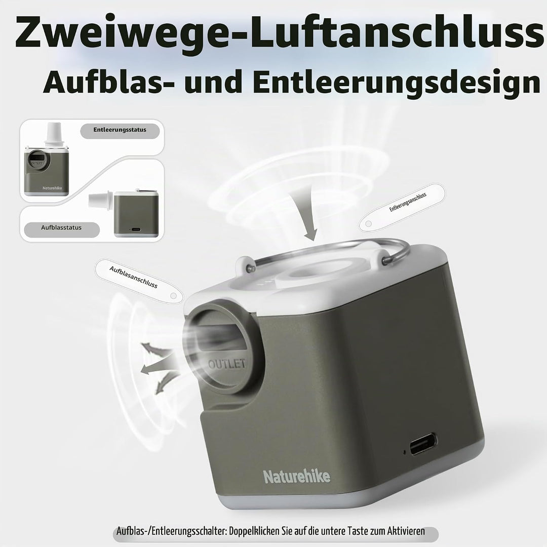 Naturehike Wind-Mini 1600 mAh USB-C wiederaufladbare Luftpumpe Mini-Luftpumpe mit Licht Tragbare ele