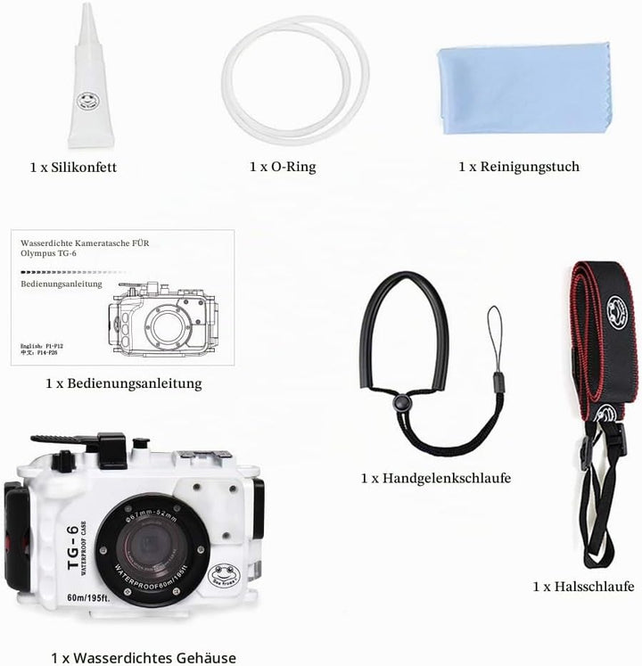 Sea frogs for Olympus TG-6 195FT/60M Underwater Camera Waterproof Diving housing Black (Housing + Re