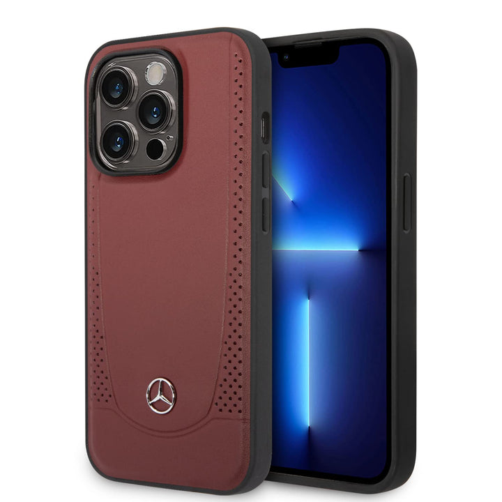 CG MOBILE Mercedes-Benz Schutzhülle für iPhone 14 Pro in Rot mit Perforationen, Back Cover Rot/Ausfl
