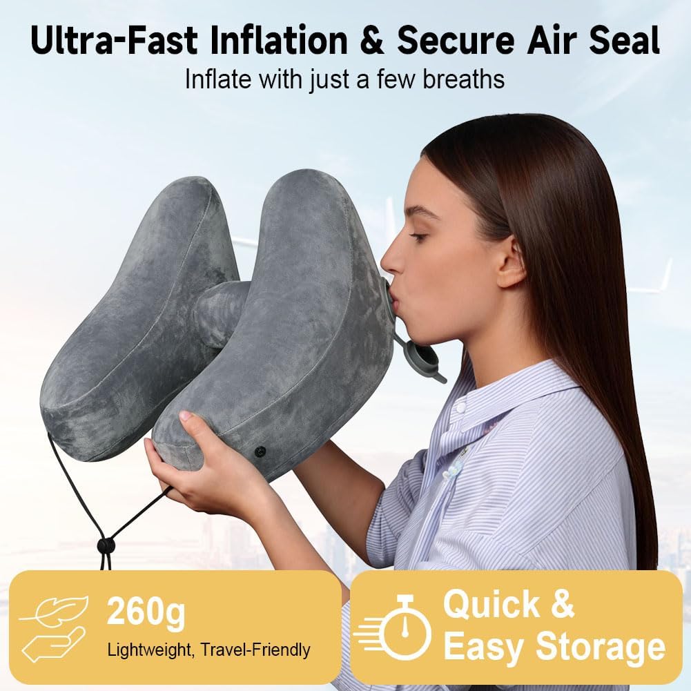 OFFCUP Nackenkissen Flugzeug, Aufblasbares Reisekissen mit Sonnenhut Und Aufbewahrungstasche, Aufbla