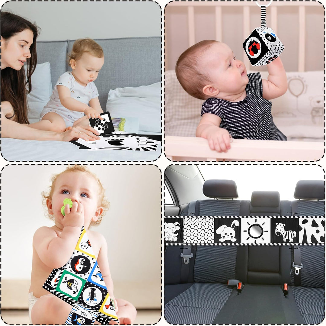 Schwarz Weiss Kontrastbuch mit Kontrastkarten, Baby Sensorik Kontrast Spielzeug 0-12 Monate Baby Ges