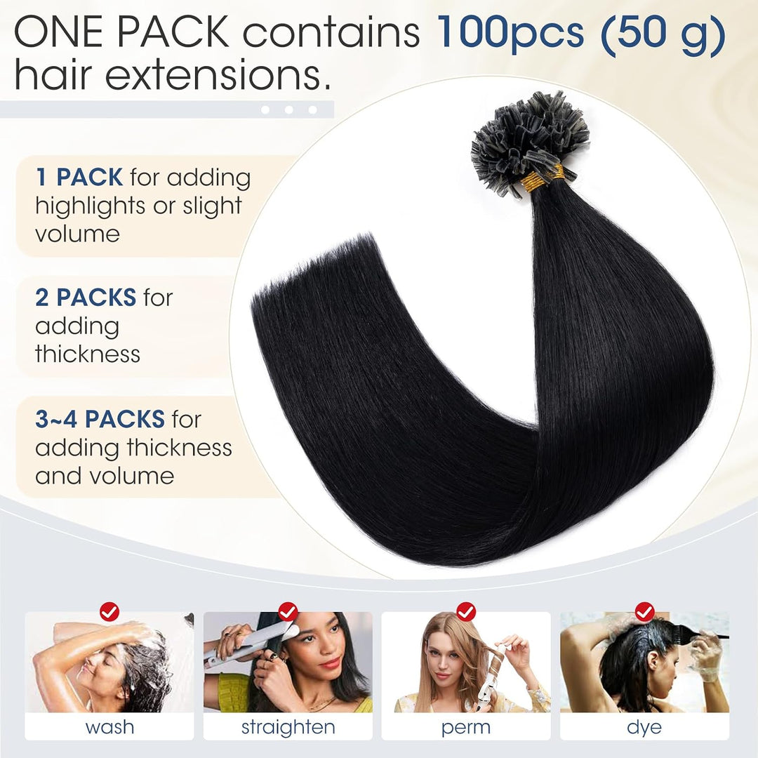 Elailite U-Tip Echthaar Bonding Extensions Keratin Haarverlängerung Haar Glatt 100 Strähnen 50g 14"/
