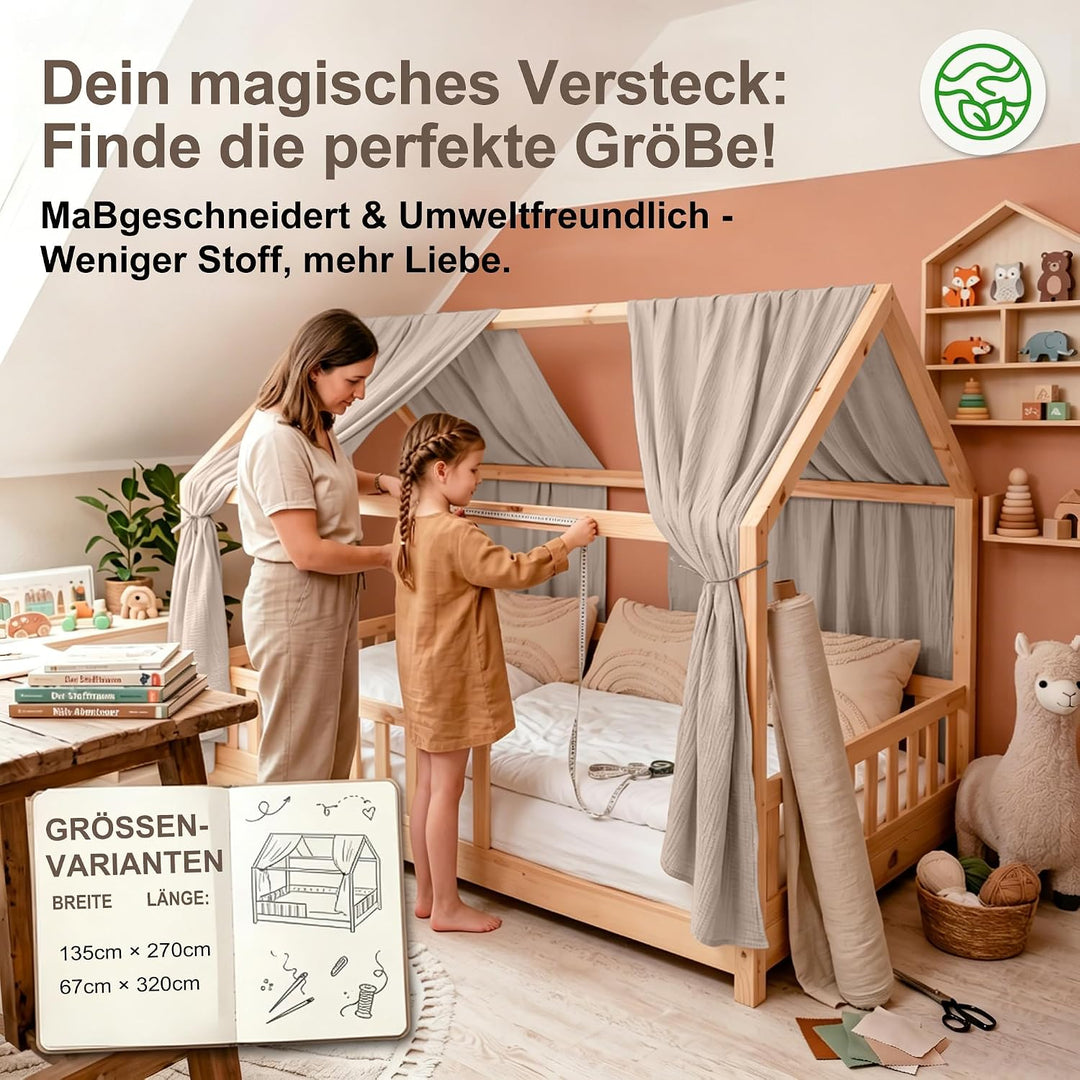 Hausbett Himmel Kinder Betthimmel Kinderbett mit 3m Wimpelkette, Hellgrau Hellgrau H320 x B67 cm (2e