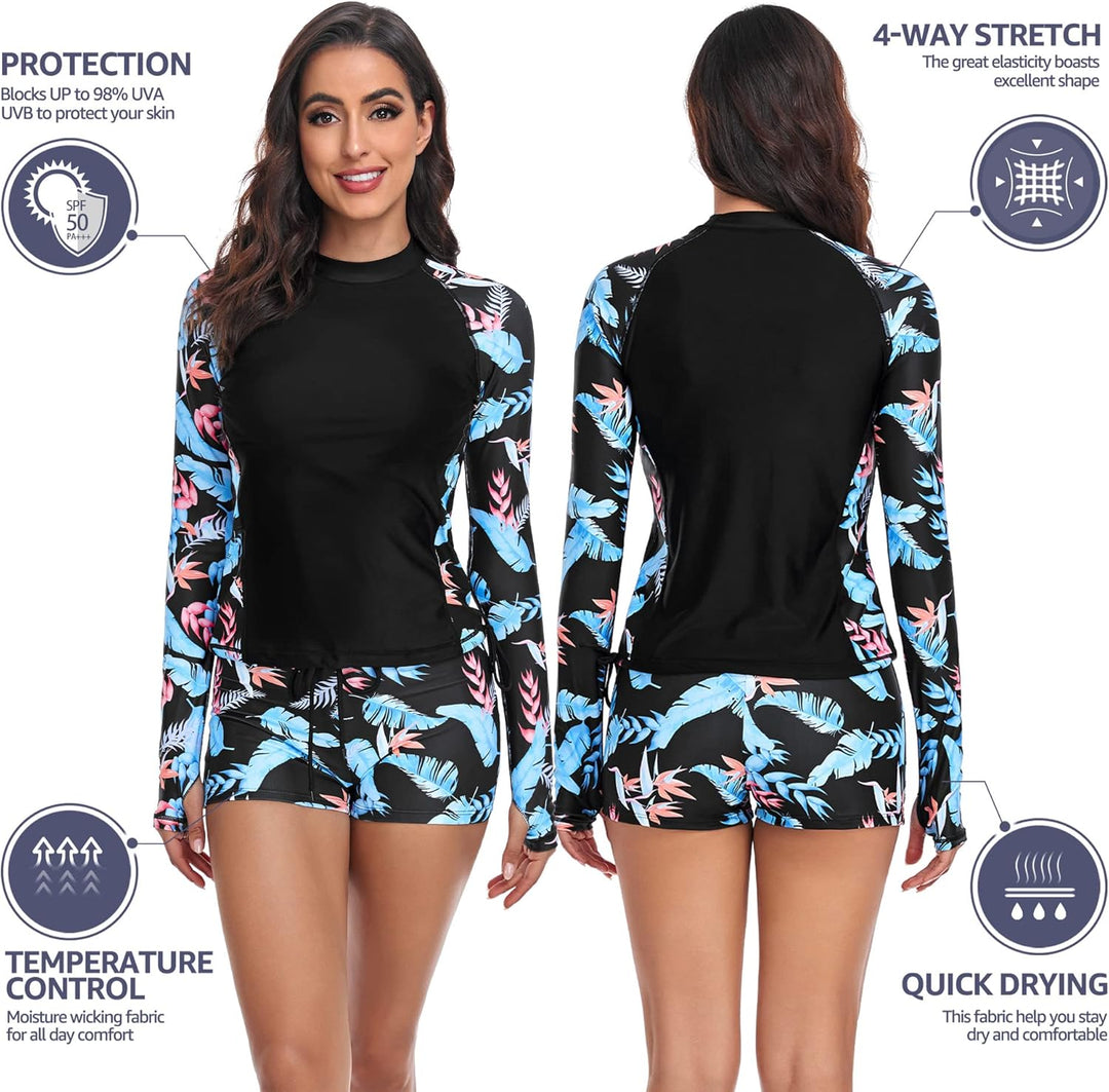 UNIQUEBELLA Rash Guard Damen, UV-Schutz UPF 50+ Langarm Surf Shirt mit Schönen Mustern Bademode Bade