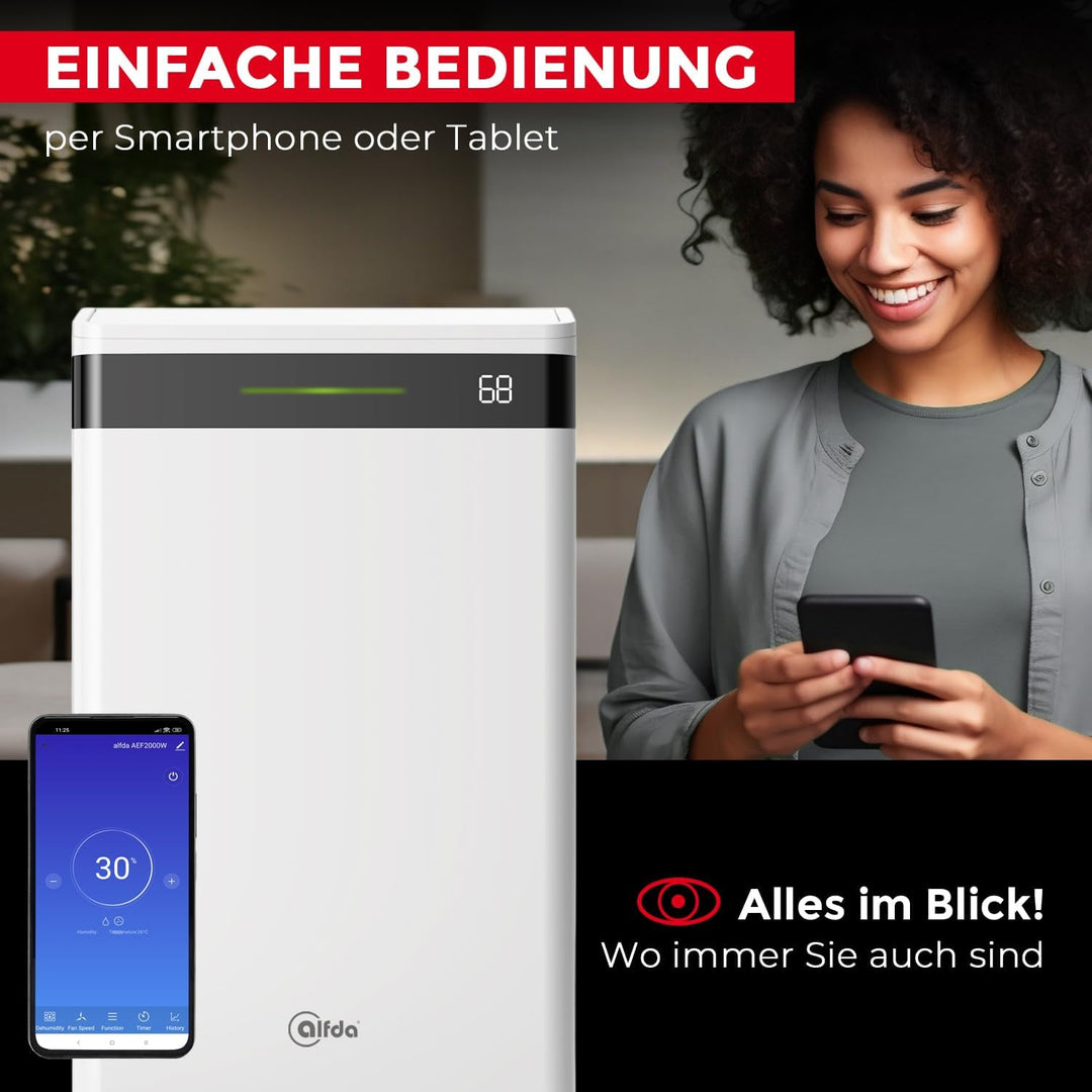 alfda AEF2000W Luftentfeuchter 20 L/Tag mit App-Steuerung 20 Liter/Tag + APP-Steuerung, 20 Liter/Tag