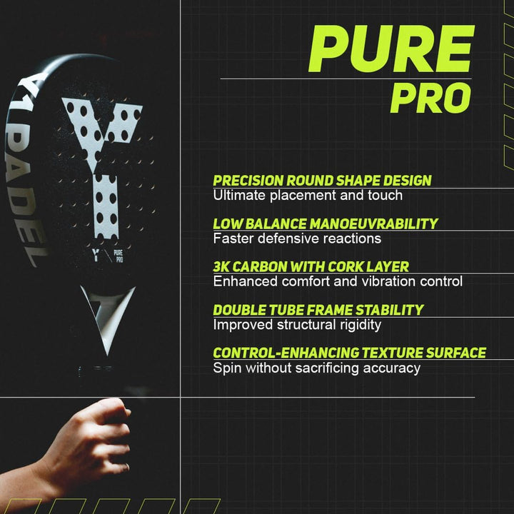 Y 1 Pure Pro Padelschläger für fortgeschrittene Spieler, runde Form