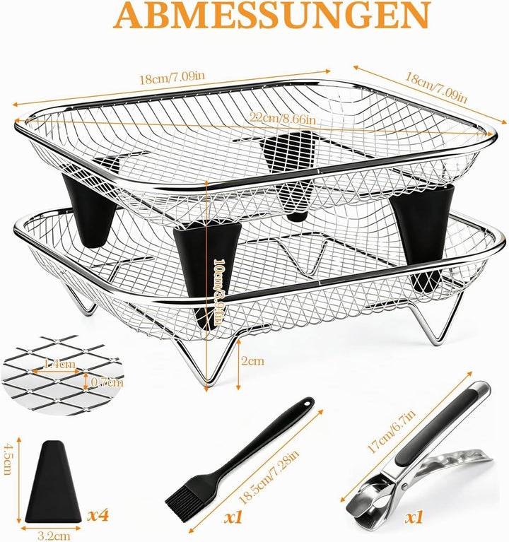 Heissluftfritteuse Zubehör: Airfryer Gitter Eckig Edelstahl