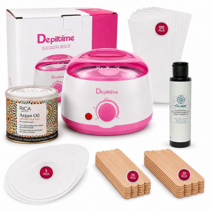ANYSKIN DEPILATION KIT> WACHSWÄRMER + LIPO VASE WACHS + NACH WACHS ANYSKIN + 100 EPILATIONSSTREIFEN