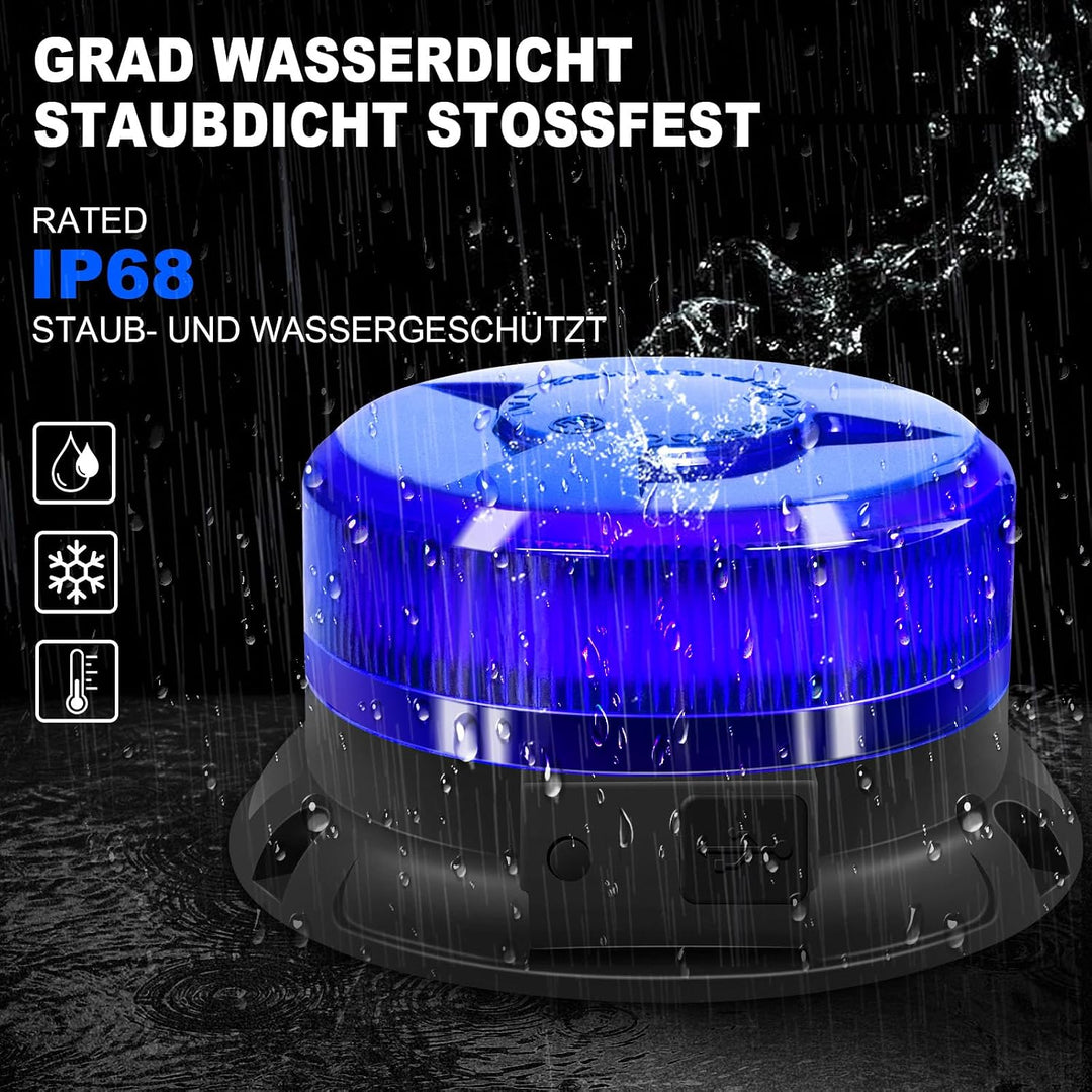 AnTom blaulicht akku rundumleuchte led 9 Blitzmuster 12V 24V Warnleuchte led magnet mit Autoladekabe