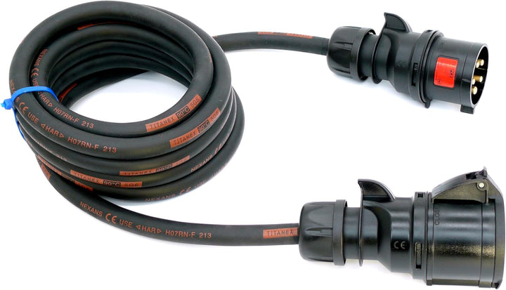 CEE Starkstromkabel (1,5m-50m) 32A Verlängerungskabel Titanex H07RN-F 5x6mm² mit schwarzem PCE Shark