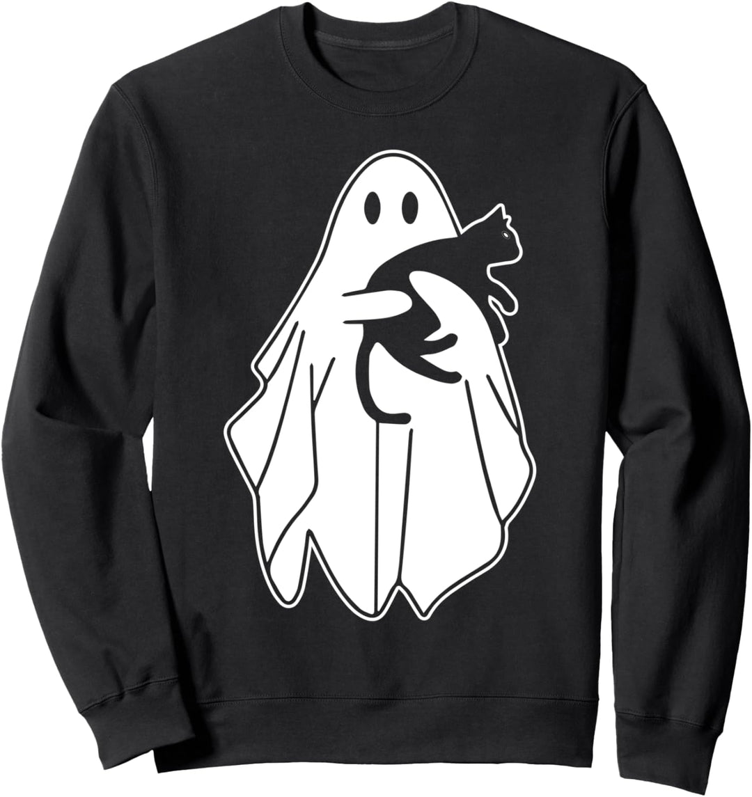 Ghost Holding A Black Cat Halloween Spooky Cat Lovers Sweatshirt