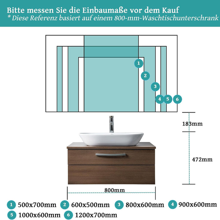 LED Spiegel Bad mit Bluetooth 50x70 cm – Badezimmerspiegel mit Beleuchtung, Dimmbar, Warmweiss &amp; Kal