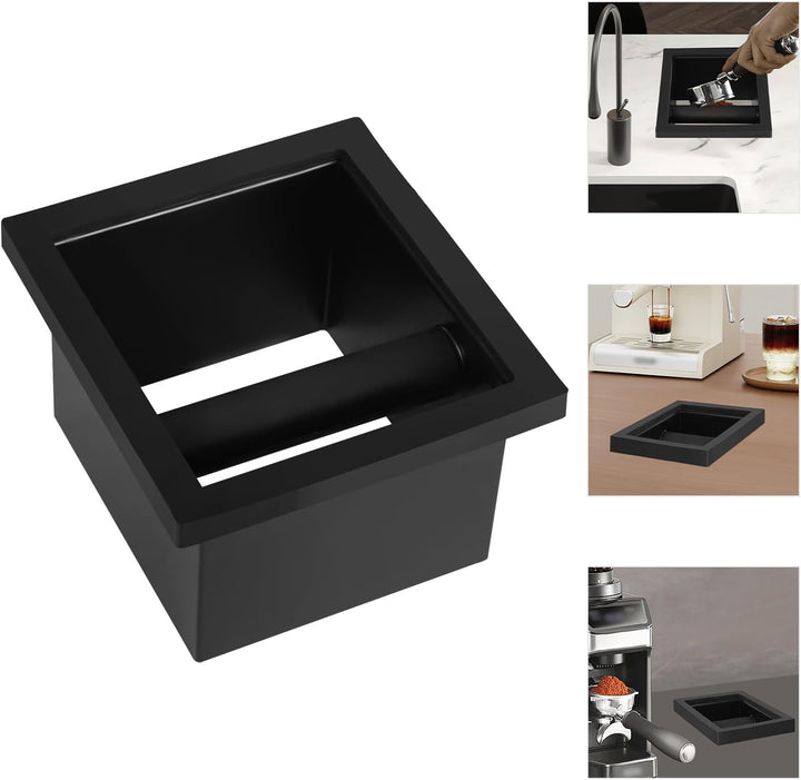 Eingebettet Eckig Abklopfbehälter für Kaffeesatz Edelstahl Kaffee Pucks Behälter Espresso-Klopfbox B