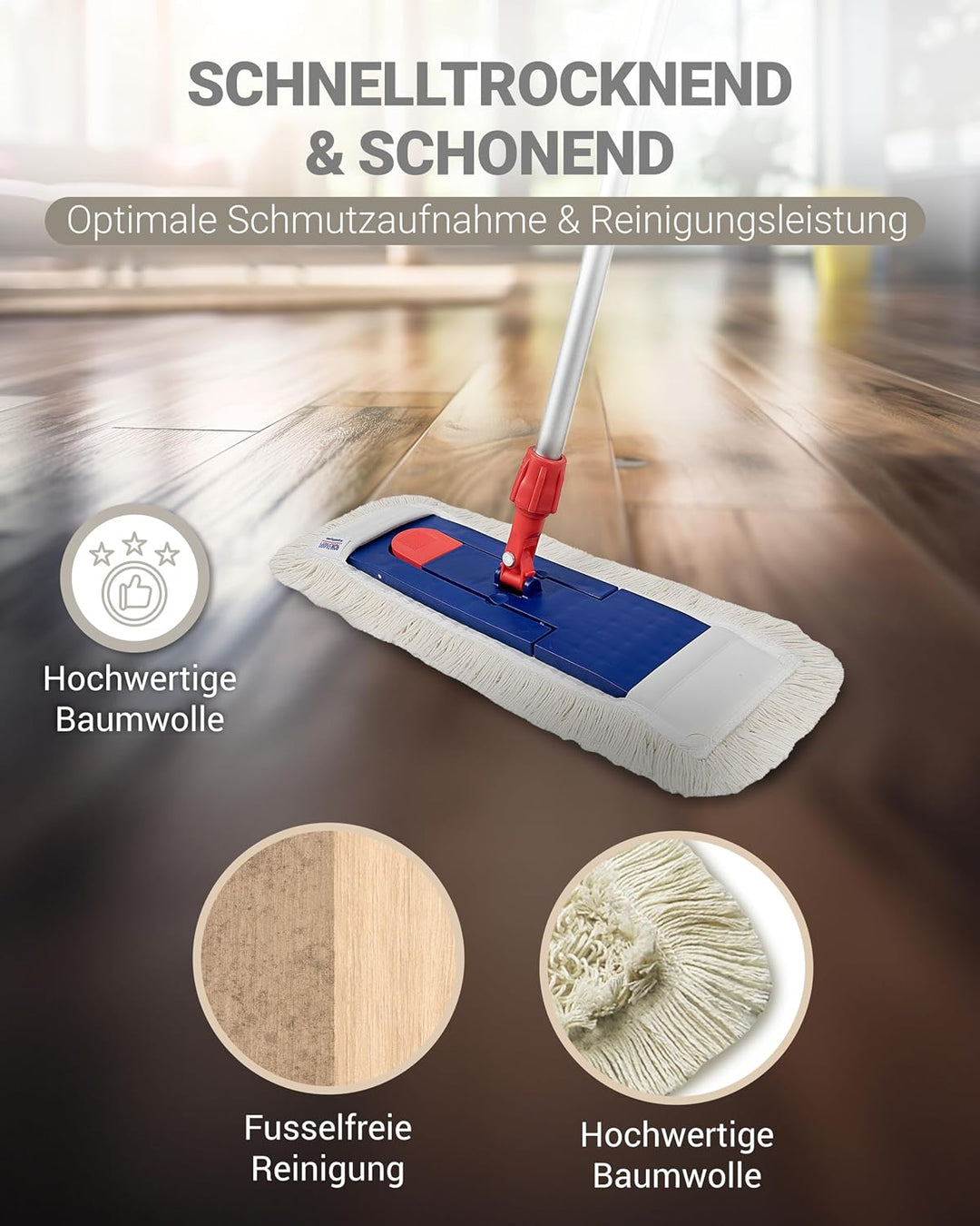 5 Profi Baumwolle Bodenwischer 50cm mit Aussenfransen - Wischmopp Bezug für effektive Gewerbe- &amp; Hei