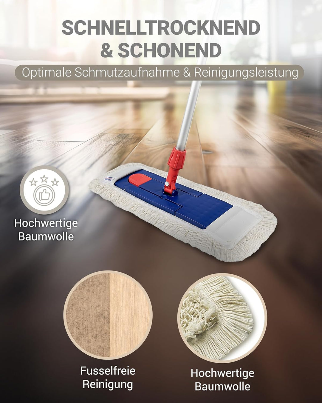 10 Profi Baumwolle Bodenwischer 50cm mit Aussenfransen - Wischmopp Bezug für effektive Gewerbe- &amp; He