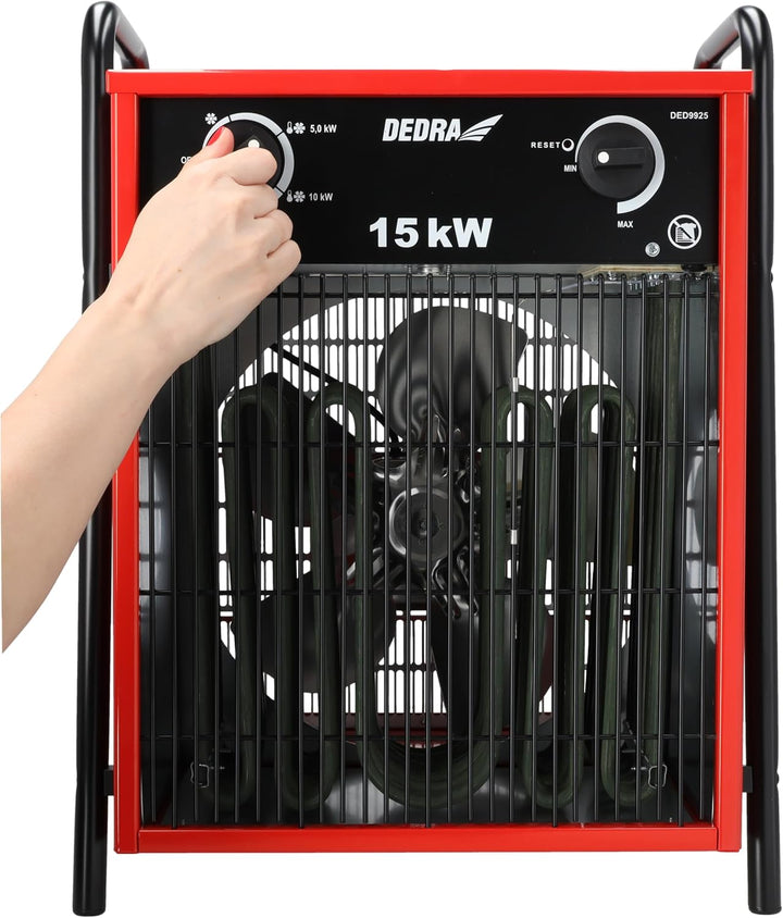 DEDRA Elektro-Lufterhitzer 15 kW, uadratisch, rot, nützlich in geschlossenen Räumen, Thermostat, ein